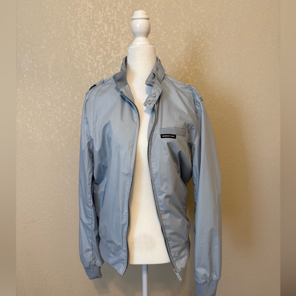 Women’s Members Only Classic Iconic Racer Jacket Dusty Sky- Size S